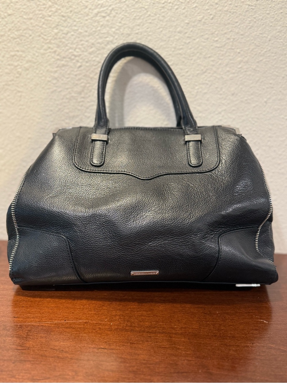 Rebecca Minkoff Structured Black Pebble Leather Top-Handle Satchel